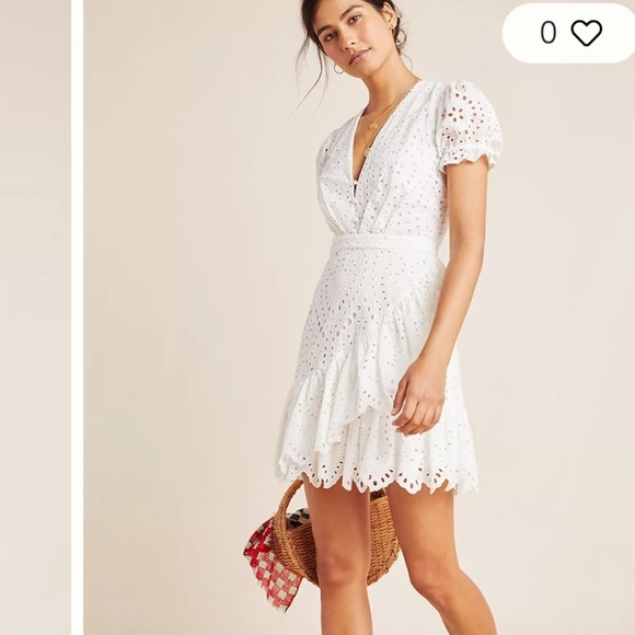 Yumi Kim White Eyelet Ruffle Wrap Lara Lace Mini Dress Large - Picture 3 of 6